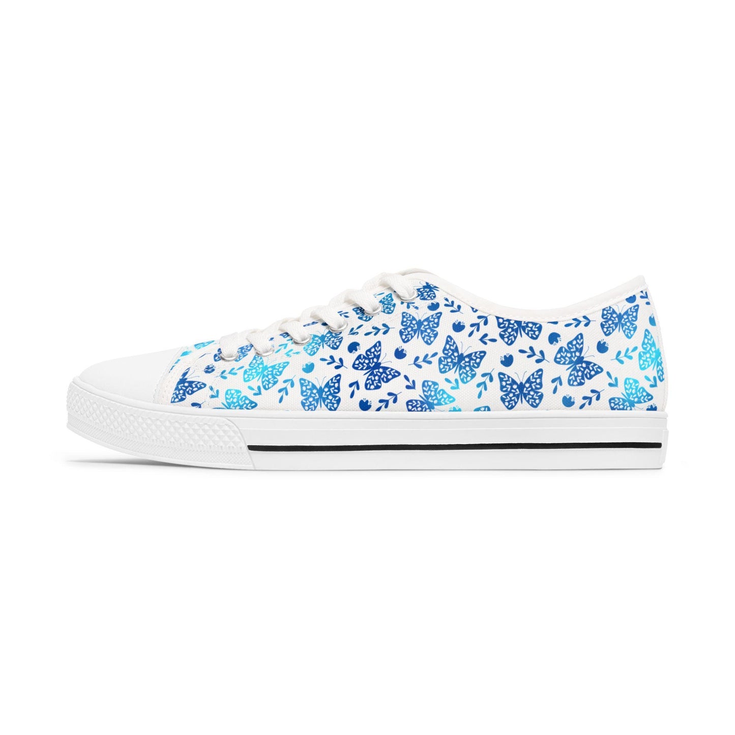 Blue Butterfly Patterned Women's Low Top Sneakers