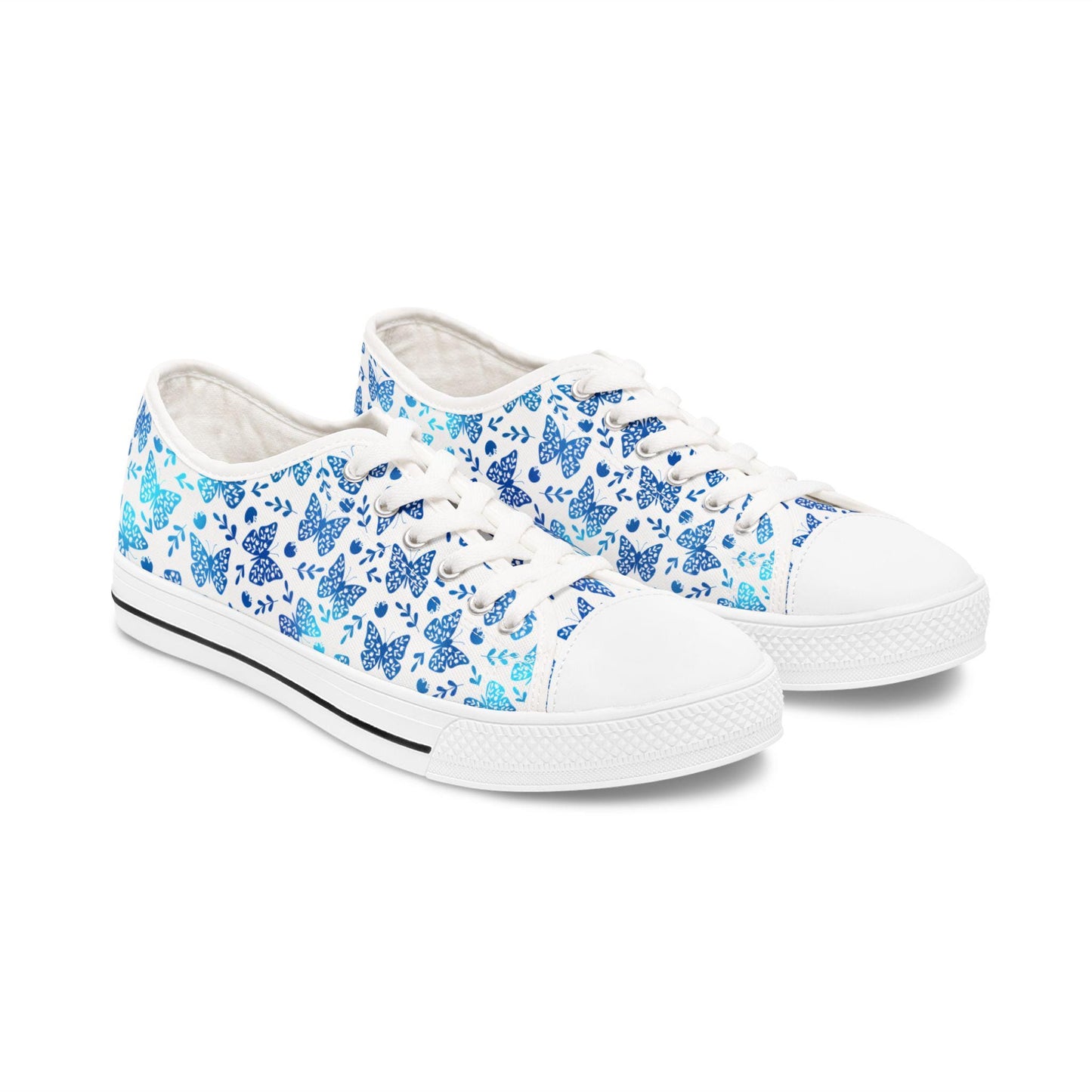 Blue Butterfly Patterned Women's Low Top Sneakers