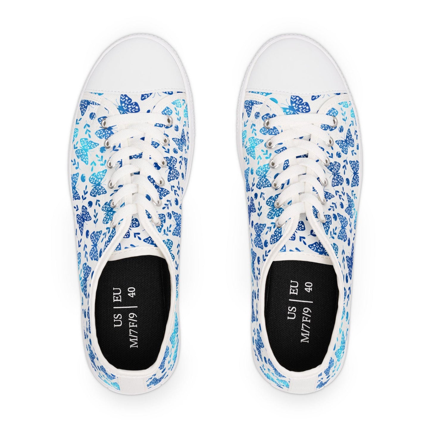 Blue Butterfly Patterned Women's Low Top Sneakers