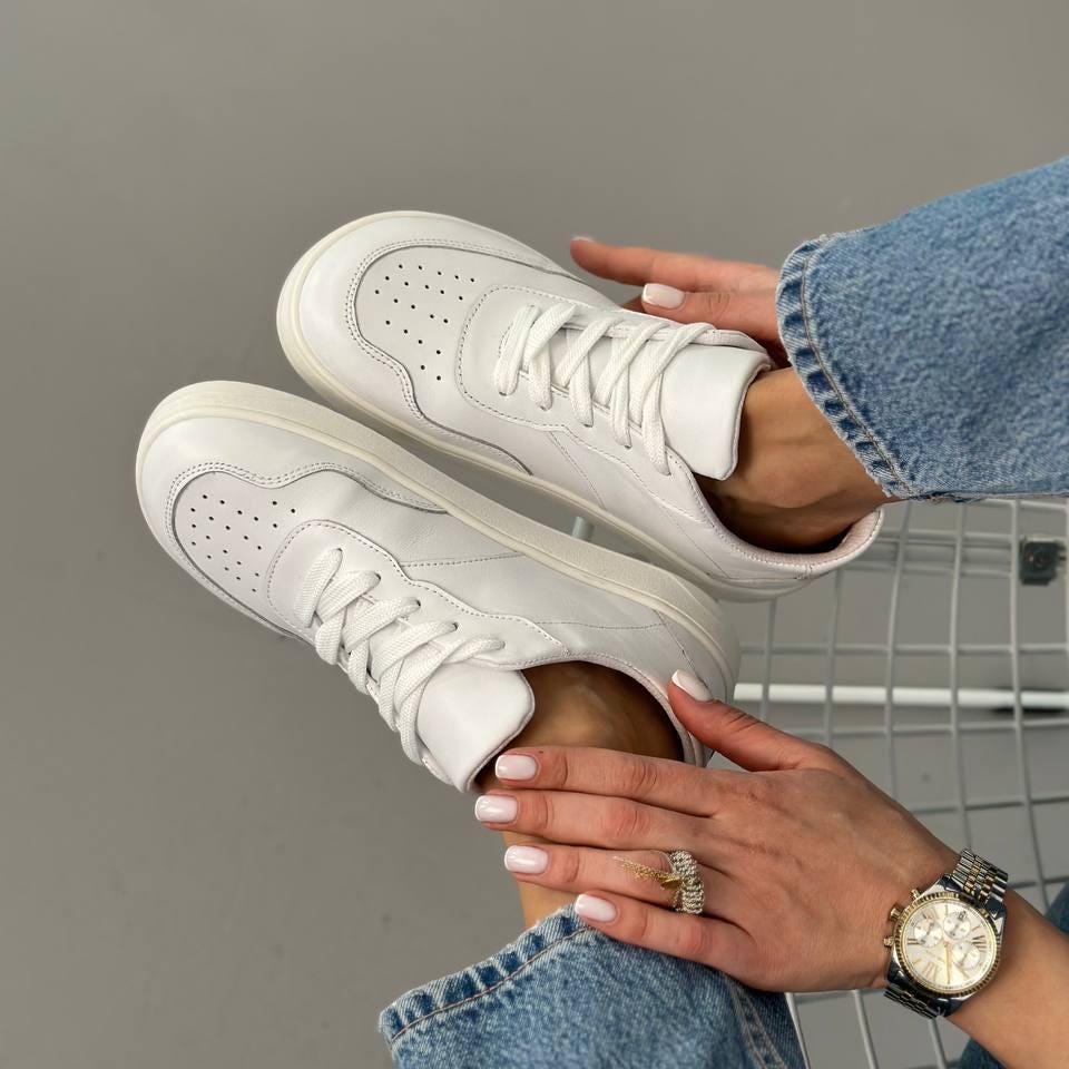 White Leather Lace-Up Sneakers for Women