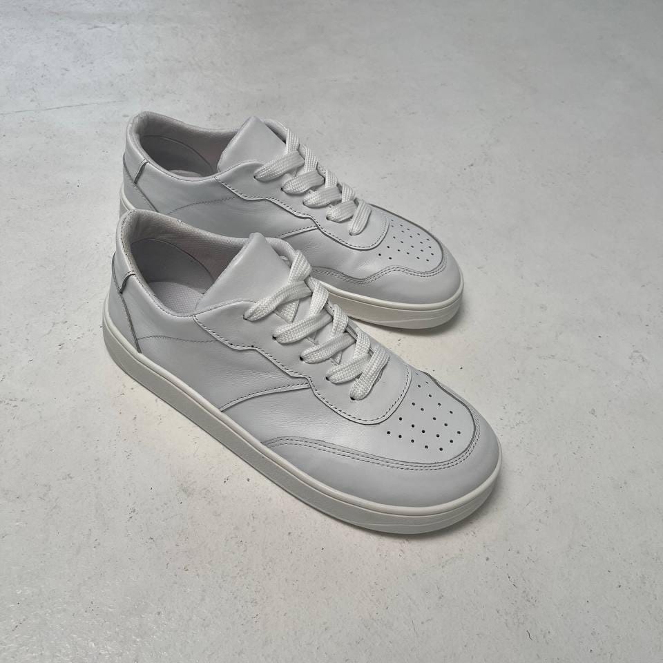 White Leather Lace-Up Sneakers for Women