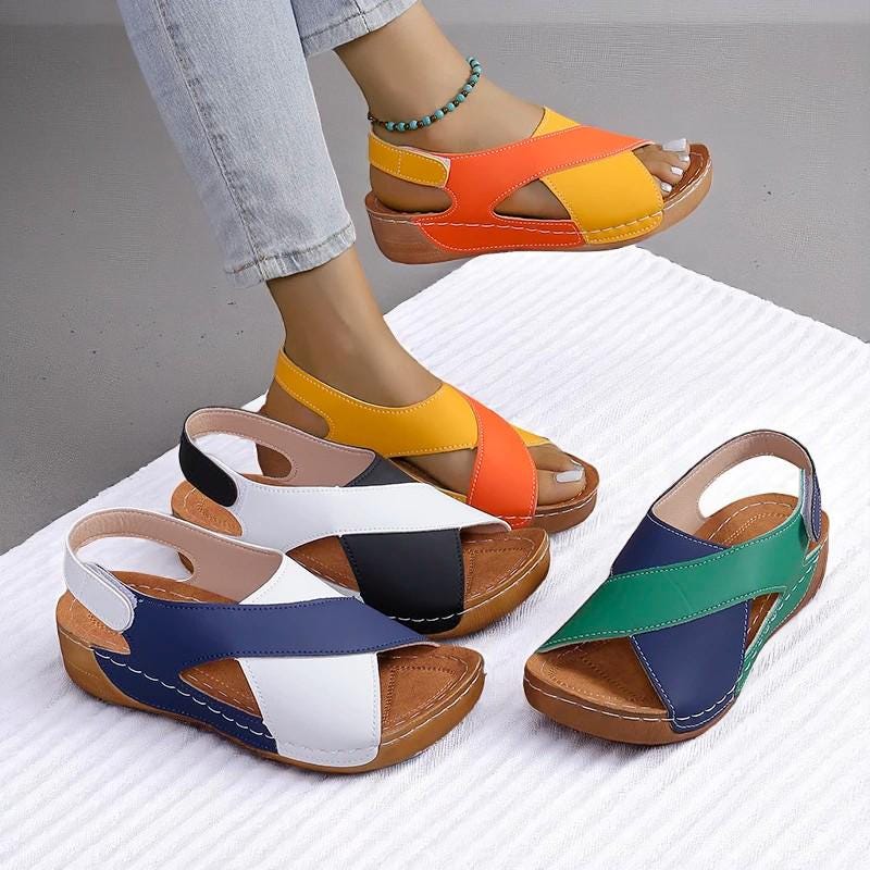 Colorblock Wedge Sandals