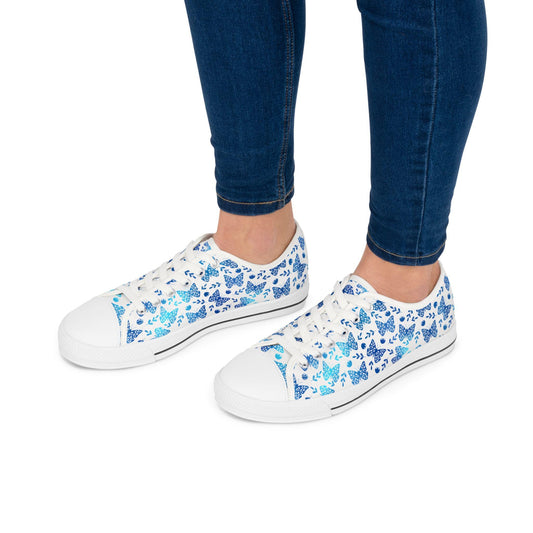 Blue Butterfly Patterned Women's Low Top Sneakers