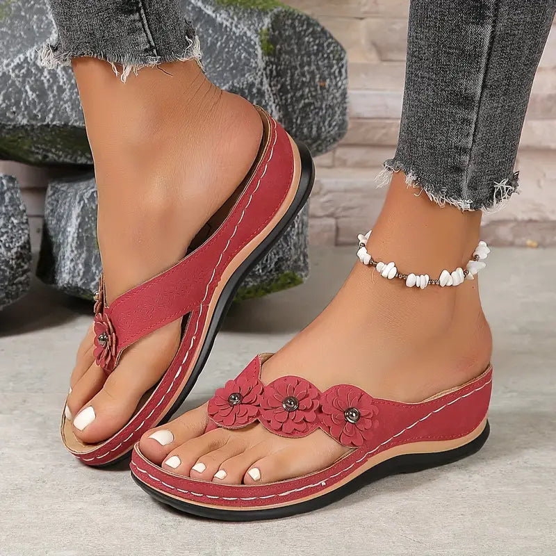 PREMIUM Women’s Orthopedic Arch Support Flowers Clip Toe Sandals