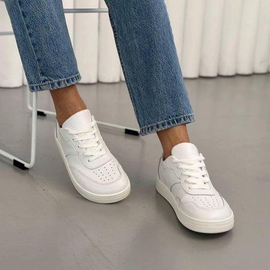 White Leather Lace-Up Sneakers for Women